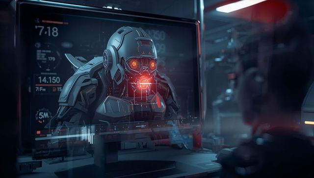 Futuristic Command Interface with Tech Suit Operator