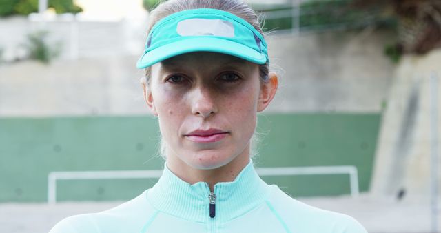 Focused Female Athlete Wearing Sportswear and Visor Cap Outdoors - Download Free Stock Images Pikwizard.com