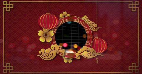 Traditional chinese lantern frame over urban nightscape