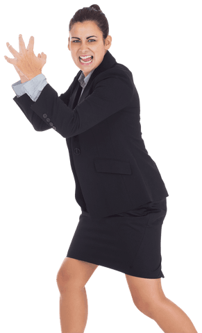 Transparent angry businesswoman expressing frustration in suit
