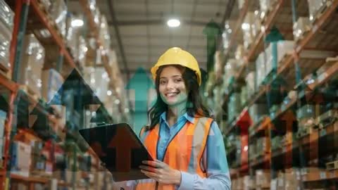 Warehouse Supervisor Updating Growth Analytics in Modern Warehouse