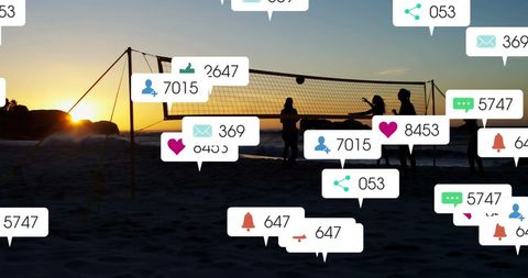 Beach Volleyball with Social Media Notifications Overlay