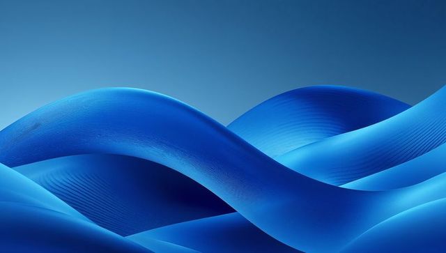 Abstract blue ribbon waves creating smooth undulating gradient landscape with soft lighting