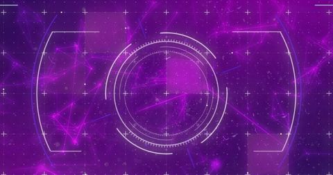 Futuristic digital interface with hud elements on purple background