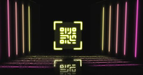 Neon qr code in futuristic glowing corridor