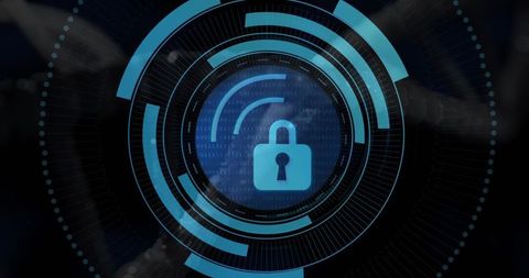 Securing Cloud Data with Futuristic Blue Digital Padlock HUD and Binary Code Interface