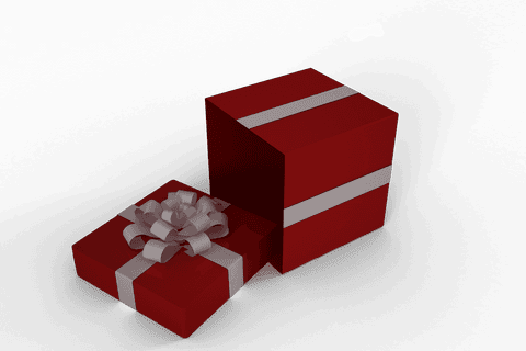 Open red and white gift box with transparent lid