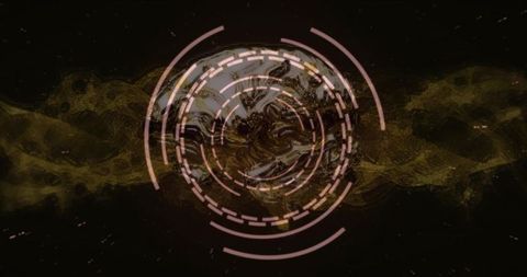 Futuristic Digital Interface with Golden Particles and HUD