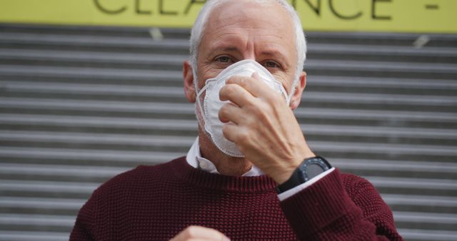 Older Man Adjusting Face Mask for Healthcare Protection - Download Free Stock Images Pikwizard.com