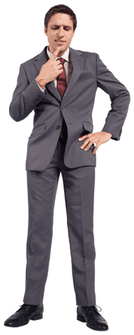 Transparent Image of Caucasian Businessman Pondering in Formal Attire