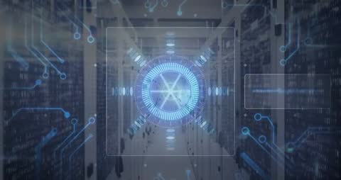 Futuristic HUD Overlay in Modern Data Center