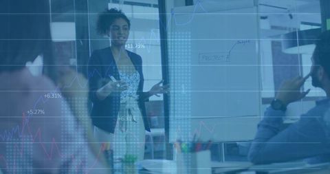 Businesswoman Leading Presentation with Interactive Chart