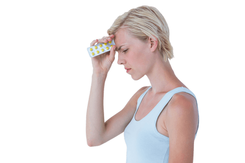 transparent woman holding pills for headache relief - Download Free Stock Videos Pikwizard.com