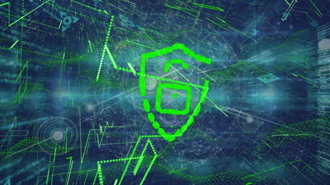 Digital Security Lock Symbol on Holographic Data Interface