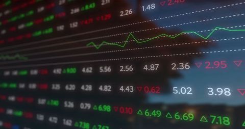 Dynamic Stock Market Graphs on Digital Screen with Cityscape in Background - Download Free Stock Images Pikwizard.com