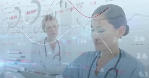 Healthcare Professional Analyzing Data with Medical Charts Projections