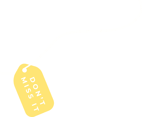 Yellow hanging tag revealing promotional phrase on transparent background
