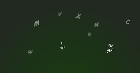 Floating alphabet letters on dark green background
