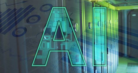 Artificial Intelligence Overlays on Server Room with Data Visualizations - Download Free Stock Images Pikwizard.com