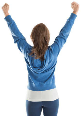 Celebratory Caucasian Woman with Raised Arms on Transparent Background - Download Free Stock Videos Pikwizard.com