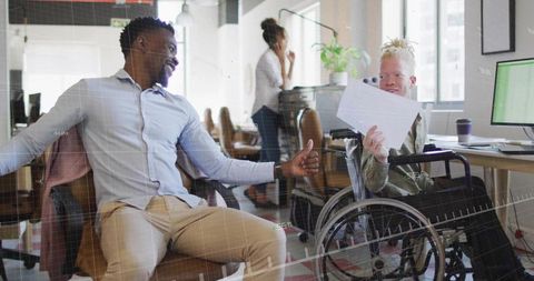 Inclusive office collaboration featuring diverse coworkers