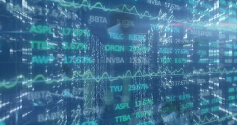 Futuristic Stock Market Data Motion in Urban Setting