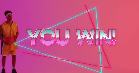Neon You Win Message with Basketball Player Celebrating Victory - Download Free Stock Images Pikwizard.com
