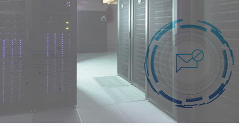 Modern Data Center Corridor with Glowing Servers