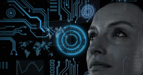 woman contemplating ai interface with futuristic hud - Download Free Stock Images Pikwizard.com