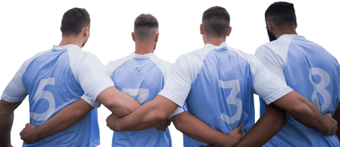 Diverse Soccer Players Embracing on Transparent Background