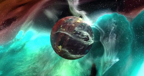 Mysterious Brown Planet in Vibrant Green Nebula - Download Free Stock Images Pikwizard.com