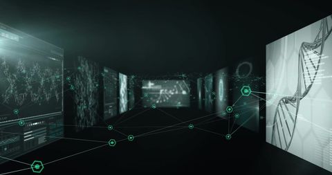 Digital Interface With DNA and Data Networks on Black Background - Download Free Stock Images Pikwizard.com