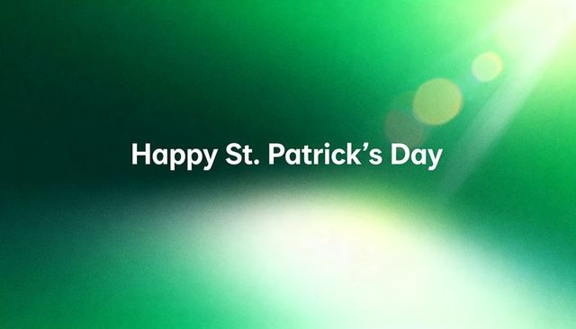 Happy st. Patrick's day green banner with centered white text, lens flare and bokeh glow