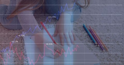 Child Drawing with Overlaying Stock Market Graphs - Download Free Stock Images Pikwizard.com