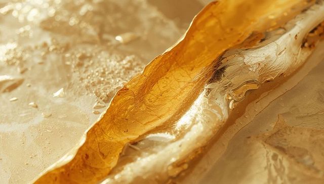 Abstract gold resin swirl on textured beige surface