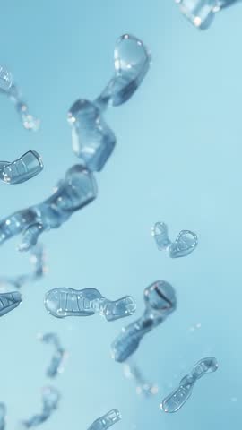 Drifting Glass Fragments Floating in Soft Blue Vertical Motion Loop, Futuristic Minimal