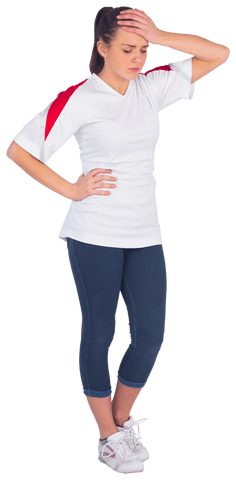 Disappointed Sporty Woman in White Shirt Transparent Background