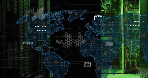 Global Data Networks Overlay with Futuristic Servers - Download Free Stock Images Pikwizard.com