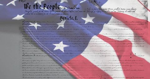 American flag overlaying constitution featuring article i script conveying patriotism