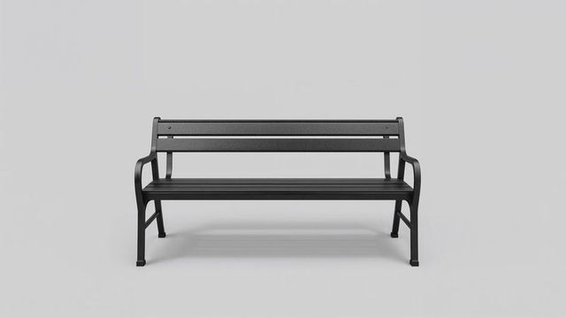 Modern black metal bench on minimalist background