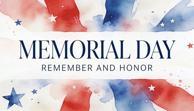 Memorial day watercolor banner remembering and honoring fallen heroes with patriotic stars
