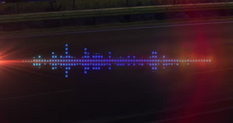 Digital Soundwave Animation Over Highway at Night