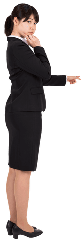 Transparent Asian Businesswoman Thoughtfully Pointing in Profile View