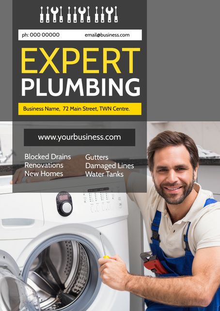 Expert Plumbing Services Promotional Banner with Contact Information - Download Free Stock Templates Pikwizard.com