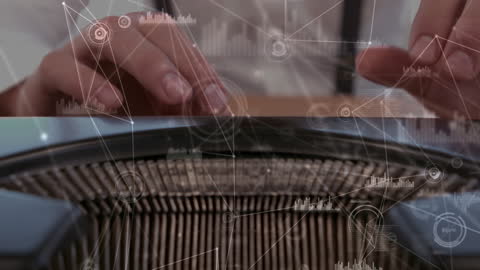 Digital Data Animation Over Typewriter with Businessman