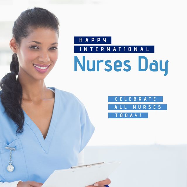 Happy International Nurses Day Text with Smiling Nurse - Download Free Stock Templates Pikwizard.com