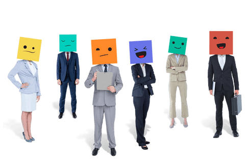 Transparent Business People with Emoji Faces in Suits