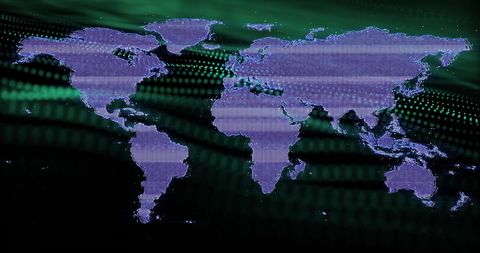 Futuristic World Map with Digital Binary Grid - Download Free Stock Images Pikwizard.com