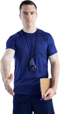 Transparent background athletic trainer gesturing with megaphone