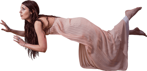 Transparent Woman Levitating in Pink Dress Elegantly Floating